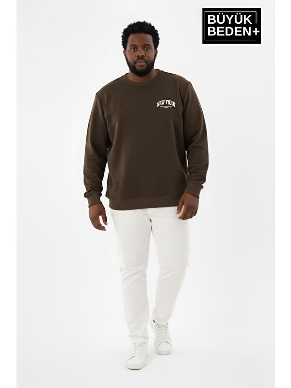 Süperlife Erkek Büyük Beden New York Baskılı Bisilet Yaka İnce Sweatshirt SPR26BSW956-5