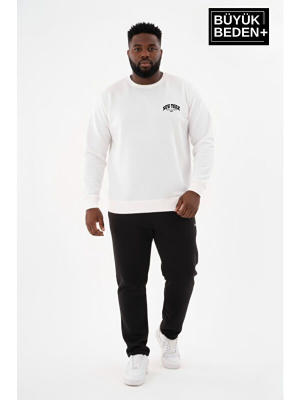 Süperlife Erkek Büyük Beden New York Baskılı Bisilet Yaka İnce Sweatshirt SPR26BSW956-5