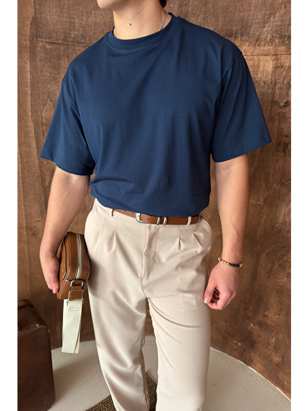 HYMAN Erkek %100 Pamuk Oversize Basic T-shirt