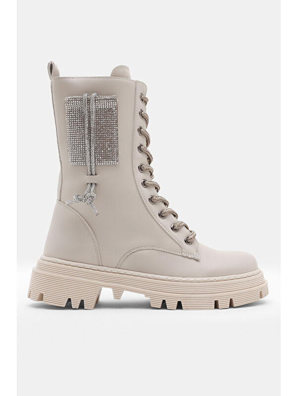 Tonny Black Siyah Tonny Black Cilt Termo Kadın Taban Yanı Taşlı Bağcıklı ve Fermuarlı Bot