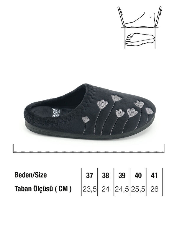 Kadın Kışlık PU Rahat Taban Nakışlı Tasarım Ev Bahçe Terlik - Görsel 3