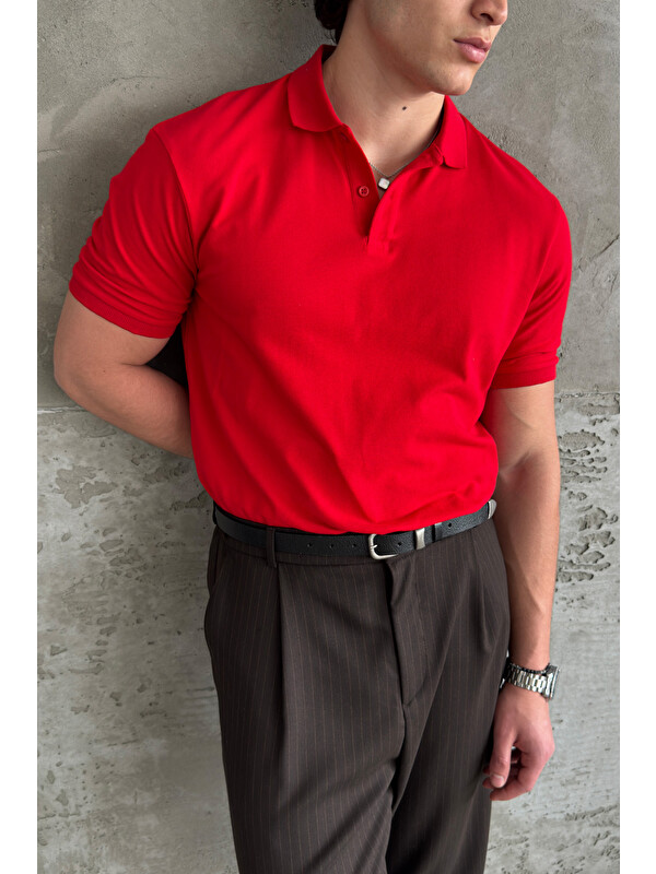HYMAN Erkek %100 Pamuk Düğmeli Polo Yaka T-Shirt