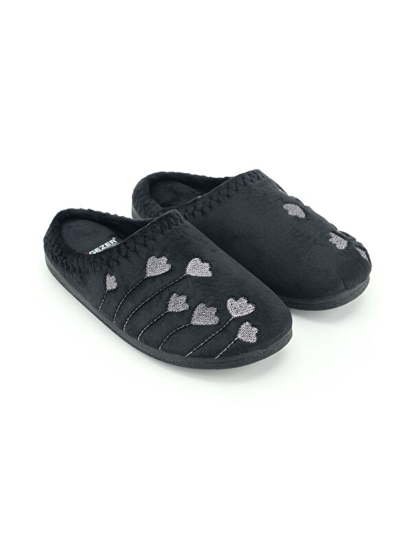 Kadın Kışlık PU Rahat Taban Nakışlı Tasarım Ev Bahçe Terlik - Görsel 4