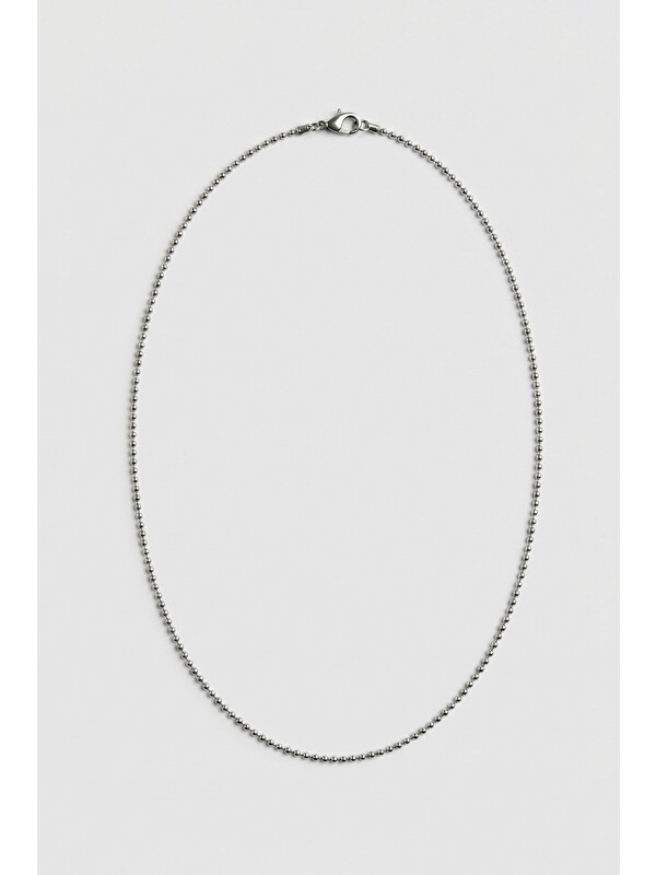 Abluka Online Unisex İnce Ball Chain Çelik Zincir Kolye Gümüş