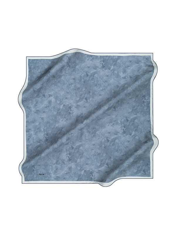 AKER Mavi 90X90 İpek Krep Saten Eşarp