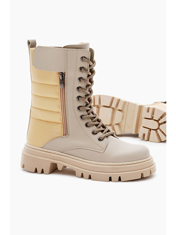 Tonny Black Siyah Tonny Black Cilt Termo Kadın Taban Nakışlı Dilim Desenli Cırtlı Bağcıklı ve Fermuarlı Bot