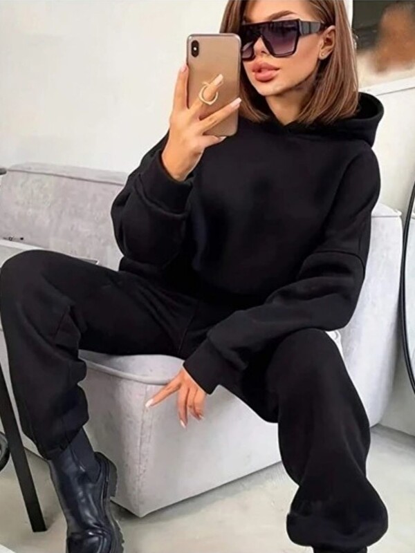 Trendseninle Soft Lux Eşofman Takımı Pamuklu ve Oversize Kalıp Unısex Siyah