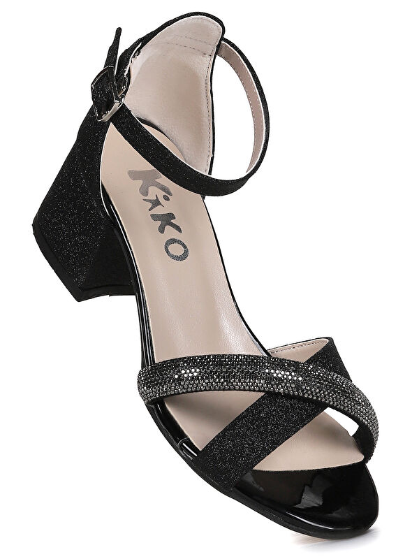 Kiko Kids Tanda Kum Simli Kız Çocuk 4 Cm Topuklu Sandalet Abiye Ayakkabı
