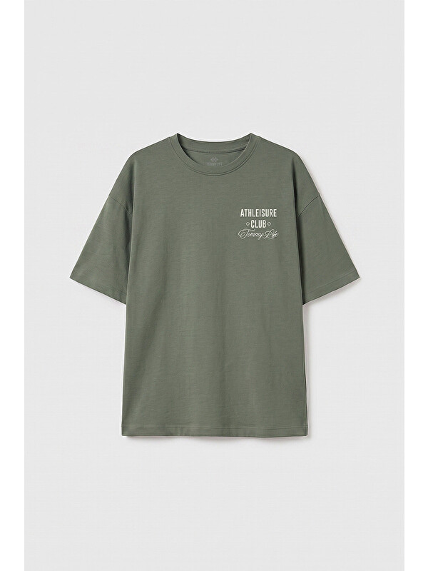 Tommylife Haki Oversize Kısa Kollu Baskılı Kız Çocuk T-Shirt - 75175