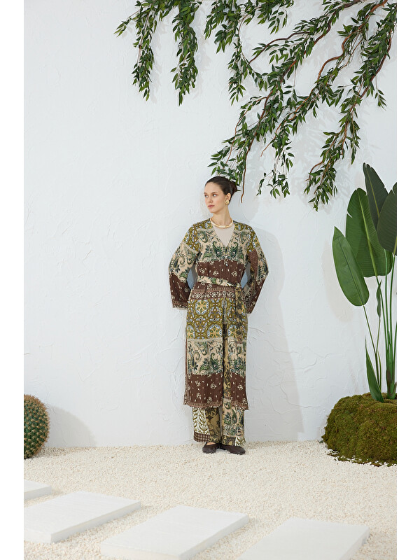 AKER Haki Desenli Britli Kimono