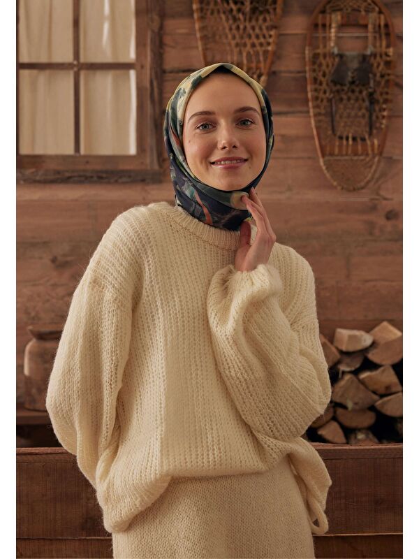 Fresh Scarfs Roslyn Desen Pamuk İpek Eşarp Koyu Yeşil