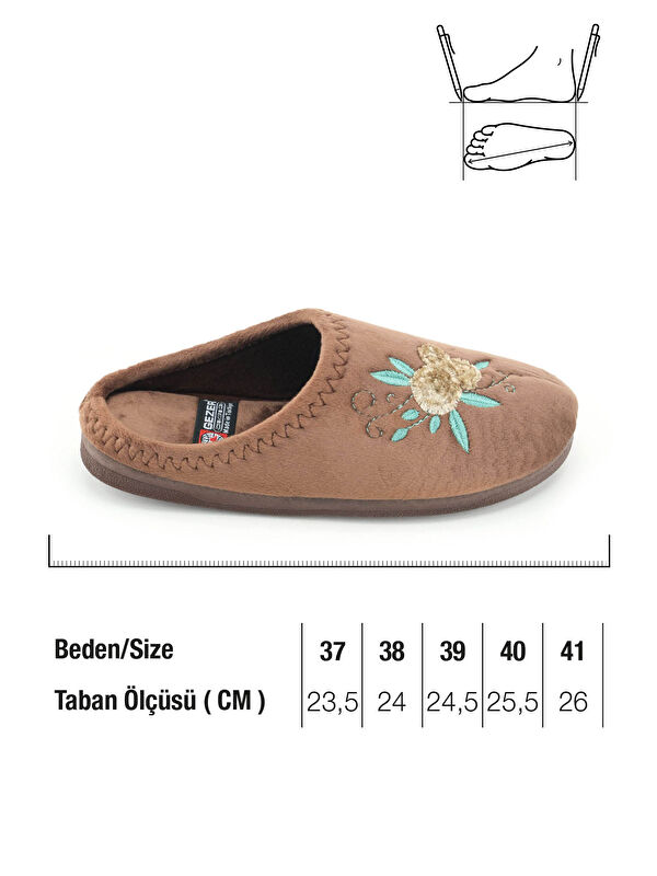 Kadın Kışlık PU Rahat Taban Nakışlı Tasarım Ev Bahçe Terlik - Görsel 3