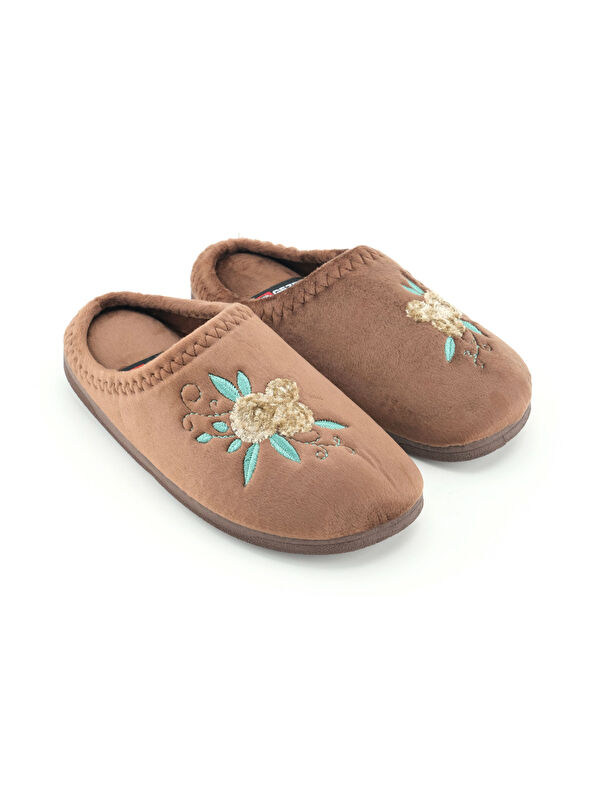 Kadın Kışlık PU Rahat Taban Nakışlı Tasarım Ev Bahçe Terlik - Görsel 4