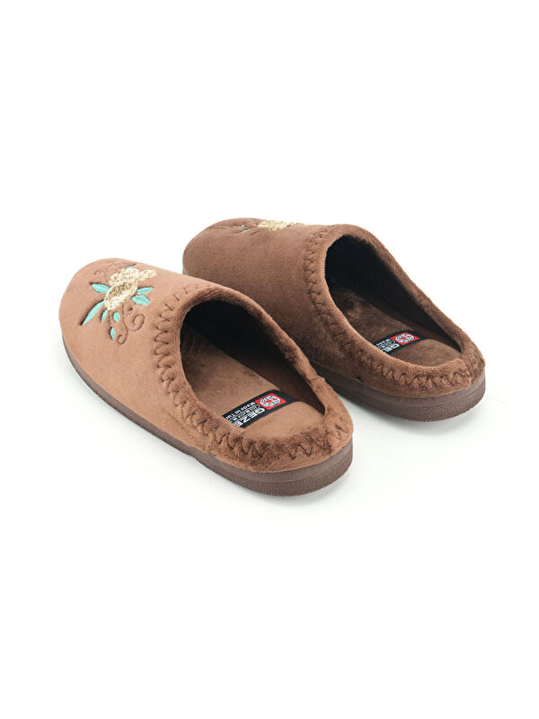 Kadın Kışlık PU Rahat Taban Nakışlı Tasarım Ev Bahçe Terlik - Görsel 5