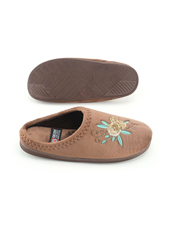 Kadın Kışlık PU Rahat Taban Nakışlı Tasarım Ev Bahçe Terlik - Görsel 6