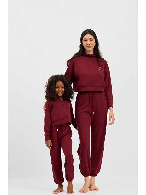 Katia And Bony Kadın Basic Fluffy Modal Crop Top Bordo