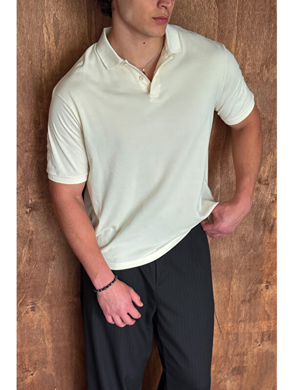 HYMAN Erkek %100 Pamuk Düğmeli Polo Yaka T-Shirt
