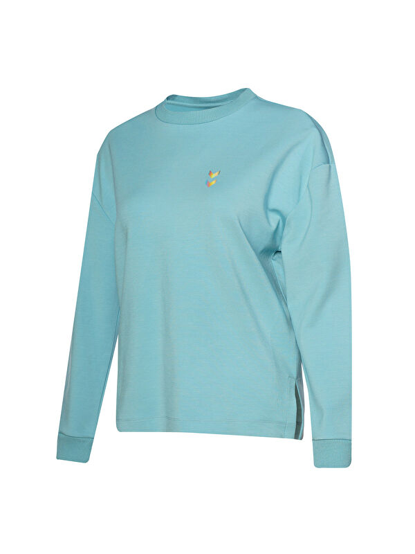 Hummel Melton Kadın Mavi Bisiklet Yaka Sweatshirt