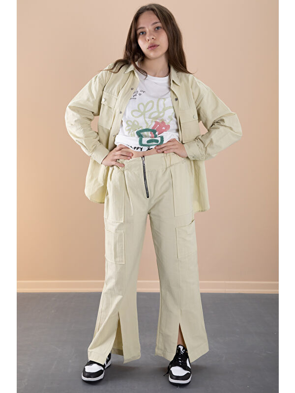 Cansın Mini Sarı Kız Çocuk Çiçek Baskılı Gömlekli Jogger Pantolonlu 3lü Takım 20474