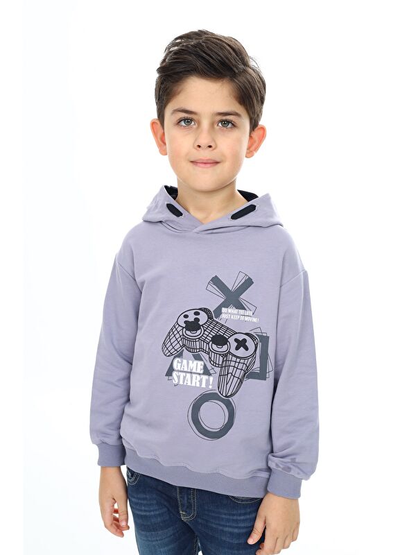 Toontoykids Erkek Çocuk Relax Fit Kapüşonlu Cepli Düşük Omuz Baskılı Sweatshirt - 2 İplik