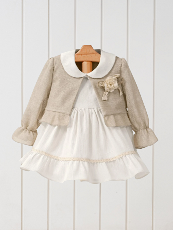 Mymio Bebe Yaka Dantel Detaylı Kız Bebek Elbise ve Bolero 2'li Takım