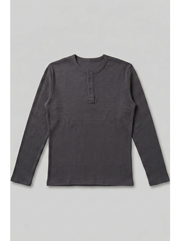 gothamVibes Erkek Antrasit Henley  T-Shirt