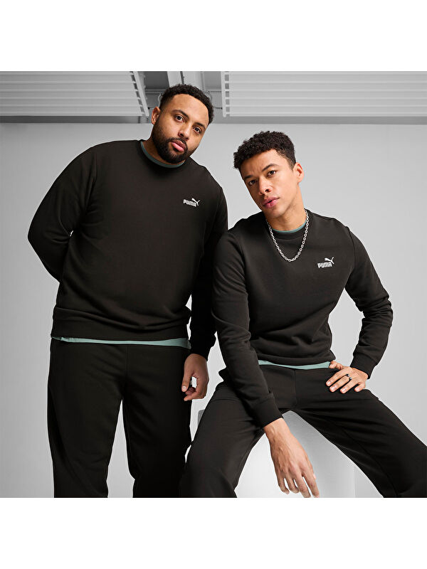 Puma Essentials Small No 1 Logo Crew Erkek Siyah Bisiklet Yaka Sweatshirt