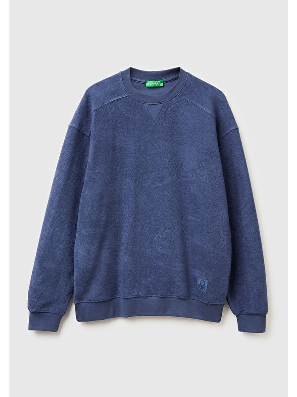 United Colors Of Benetton Erkek Gri Pamuk Karışımlı Önü Logo Detaylı Bisiklet Yaka Sweatshirt
