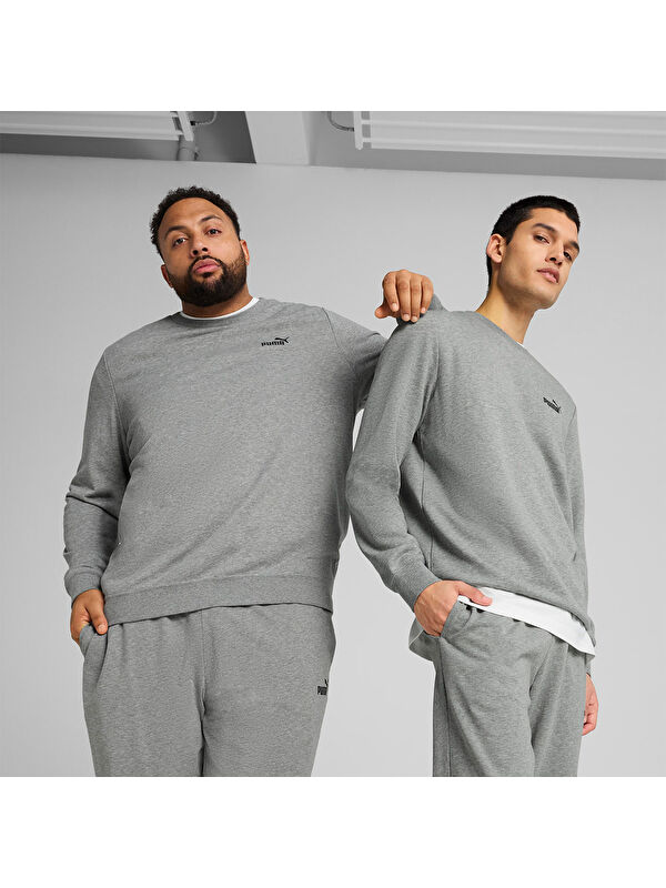 Puma Essentials Small No 1 Logo Crew Erkek Gri Bisiklet Yaka Sweatshirt