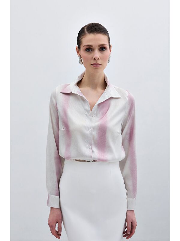 SATEEN Desenli Klasik Gömlek - Pembe