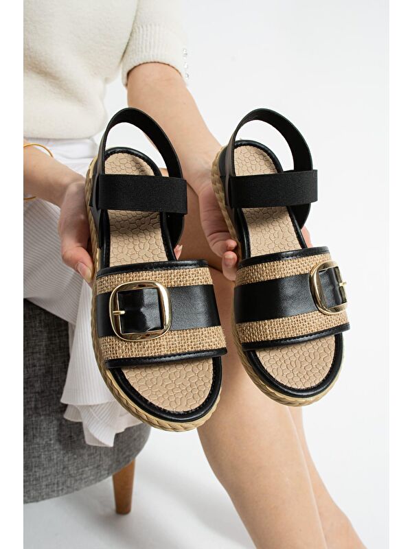 Rosa Hasır Detaylı Tokalı Kadın Sandalet - Görsel 5