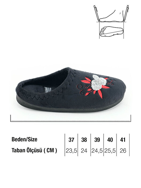 Kadın Kışlık PU Rahat Taban Nakışlı Tasarım Ev Bahçe Terlik - Görsel 3