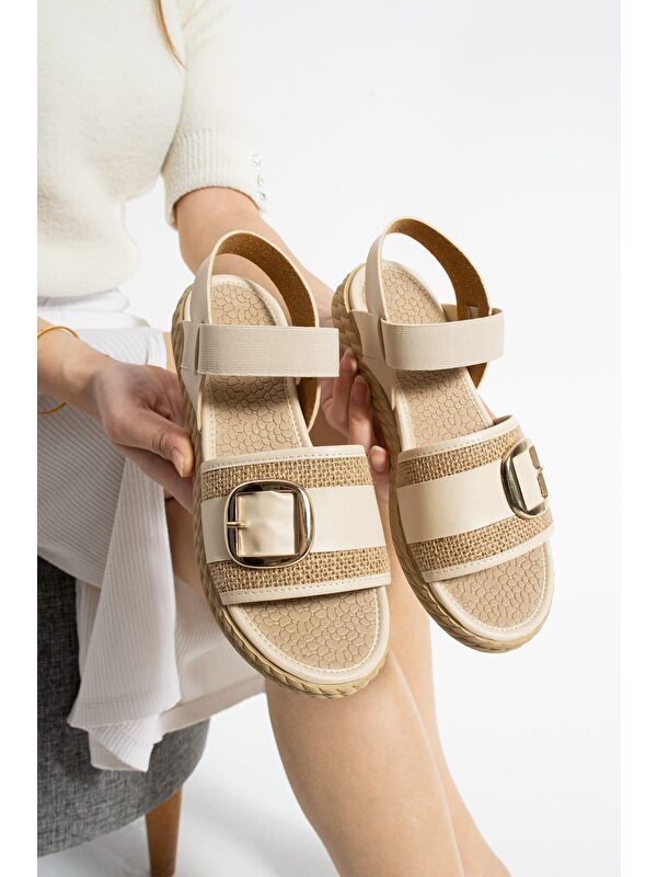 Rosa Hasır Detaylı Tokalı Kadın Sandalet - Görsel 3