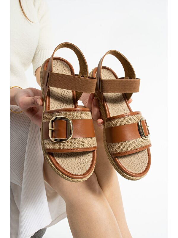 Rosa Hasır Detaylı Tokalı Kadın Sandalet - Görsel 3