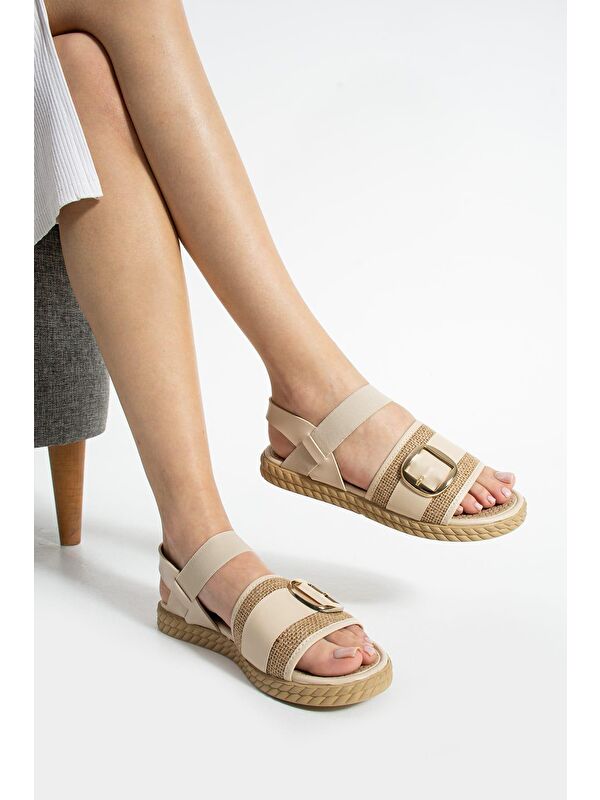 Rosa Hasır Detaylı Tokalı Kadın Sandalet - Görsel 4