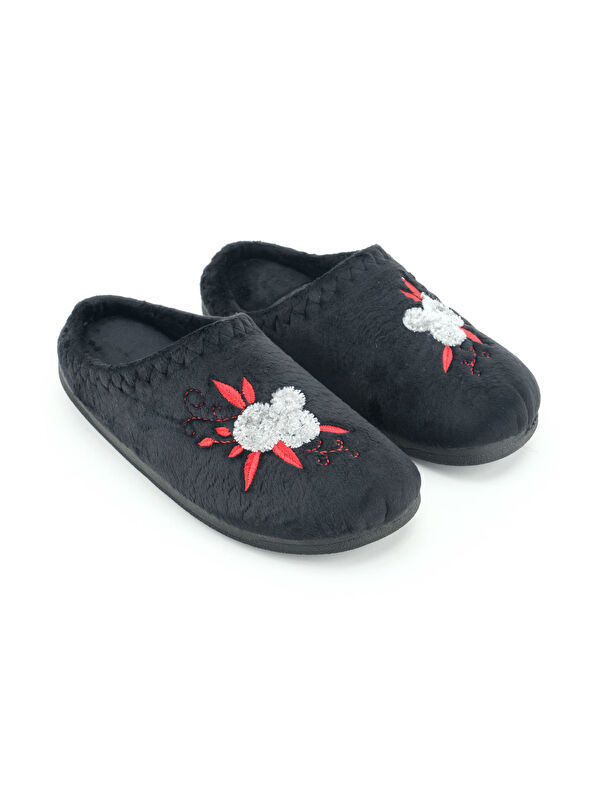 Kadın Kışlık PU Rahat Taban Nakışlı Tasarım Ev Bahçe Terlik - Görsel 4