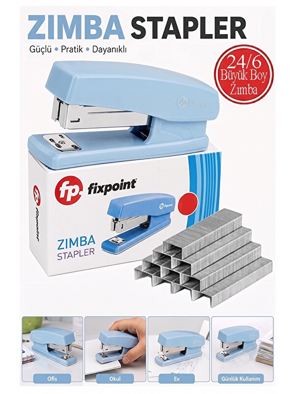 Artlantis Zımba Makinesi 24/6 1 Adet Fixpoint P-4529 Pastel Renkler Büyük Zımba Makinası ve Teli 15 20 Sayfa O