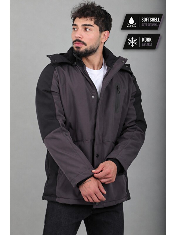 Stilkombin Çift Renk İçi Kürklü Softshell Kışlık Mont PLDP 3041_50525