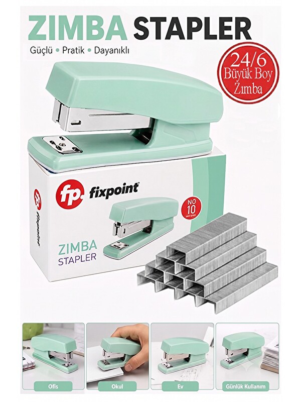 Artlantis Zımba Makinesi 24/6 1 Adet Fixpoint P-4529 Pastel Renkler Büyük Zımba Makinası ve Teli 15 20 Sayfa O