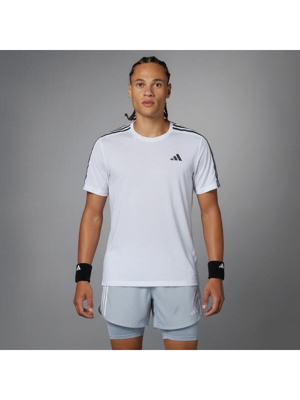 Adidas Own The Run 3 Stripes Erkek Beyaz Bisiklet Yaka Tişört