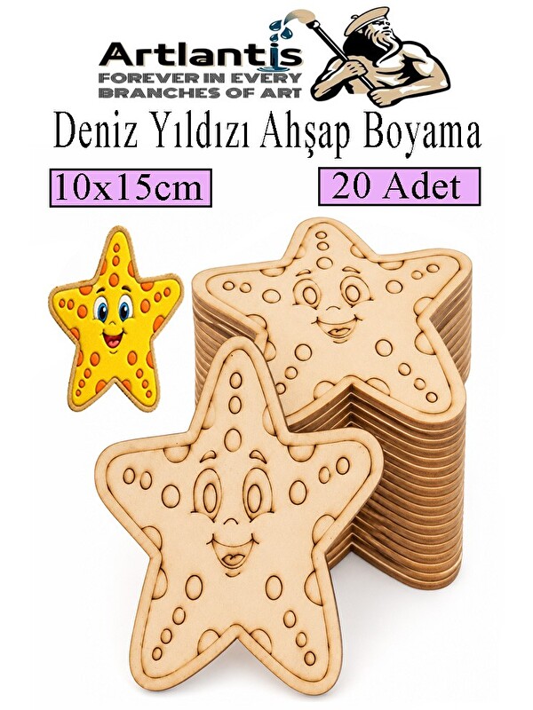 Artlantis Ahşap Boyama Deniz Canlıları 20 Adet 10x15cm Boyama Figürü Etkinlik Çoçuk Gelişim Motor Beceri Kreş