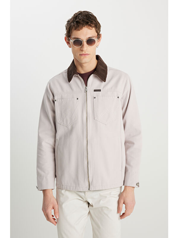Wrangler %100 Pamuk Regular Fit Kadife Yaka Gri Ceket