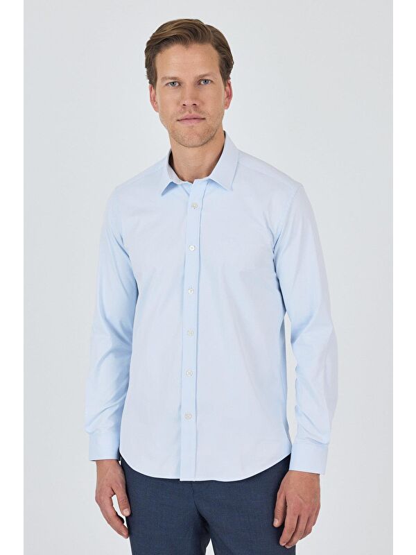 İMZA Uzun Kol Düz Bez Ayağı Sert Yaka Cepsiz Pamuklu Classic Slim Fit Gömlek 1004250211