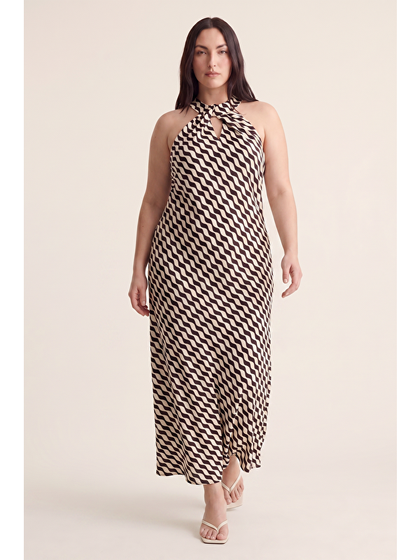 Mylinemoda Boyundan Bağlamalı Uzun Saten Elbise