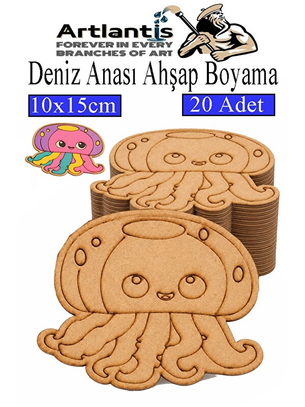 Artlantis Ahşap Boyama Deniz Canlıları 20 Adet 10x15cm Boyama Figürü Etkinlik Çoçuk Gelişim Motor Beceri Kreş