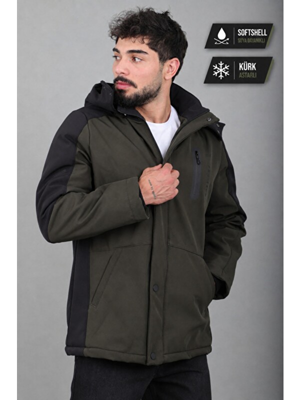 Stilkombin Çift Renk İçi Kürklü Softshell Kışlık Mont PLDP 3041_50525