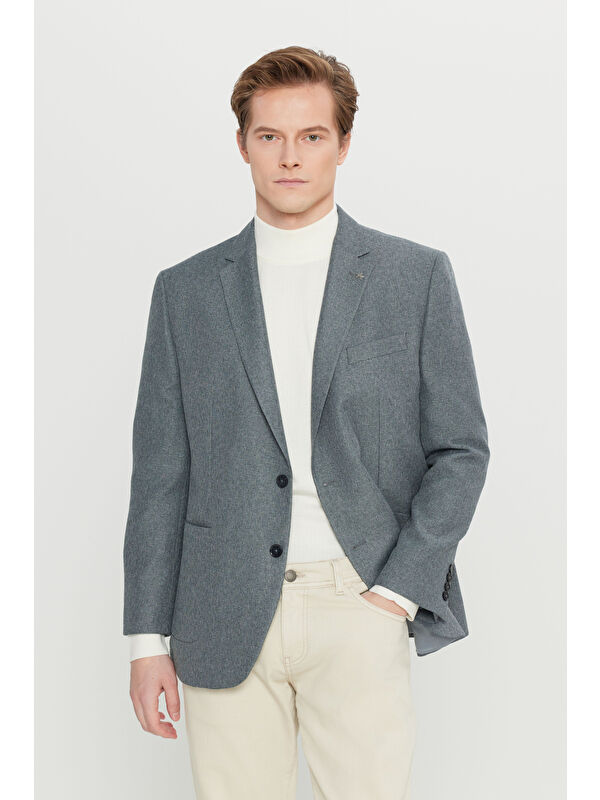 Altınyıldız Classics Erkek Gri Regular Fit Normal Kesim Mono Yaka Torba Cepli Armürlü Ceket