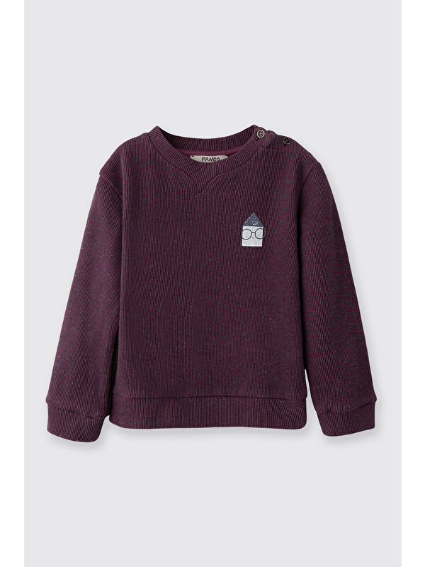 Panço Erkek Bebek Yakası Düğmeli Bordo-Melanj Sweatshirt