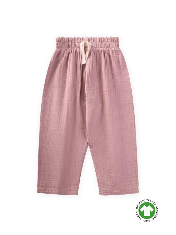 CİGİT Organic Beli Fırfırlı Geniş Kesim Müslin Pantolon 1-8 Yaş Bakır