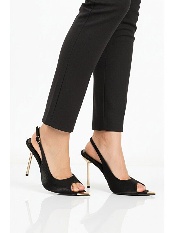 Ayakmod Siyah Ayakmod Saten Ince Uzun Topuklu Kadın Abiye Ayakkabı 618512 Z